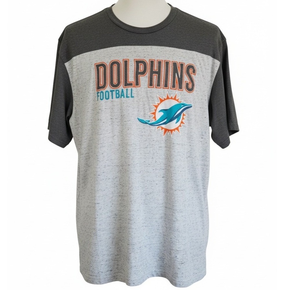 Majestic Men's 5XL Miami Dolphins Football‎ T Shirt Gray Orange NFL Sports